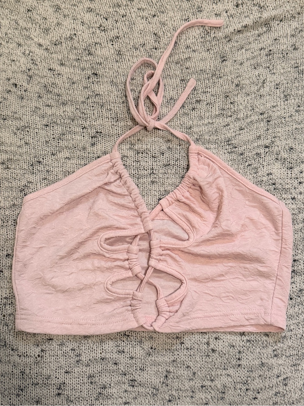 SHEIN Light Pink Halter Lace-Up Crop Top